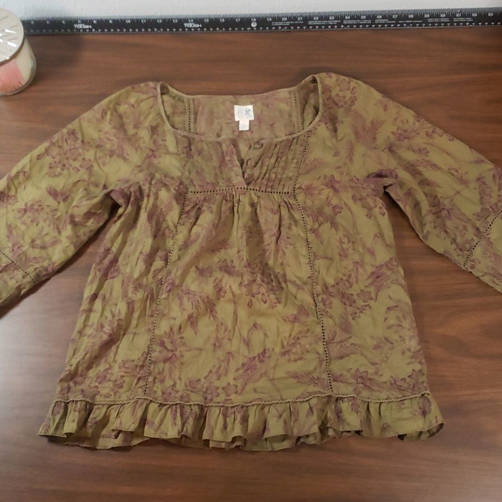 Edme & Esyllte Green 3/4 Length‎ Sleeve Peasant Top
